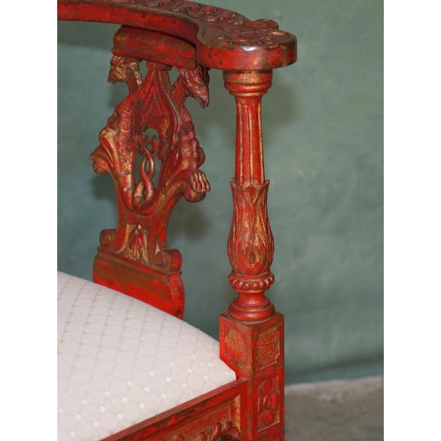 Wood 19th Century Carved Red and Gilt Tête-À-Tête Lovers Conversation Set For Sale - Image 7 of 18