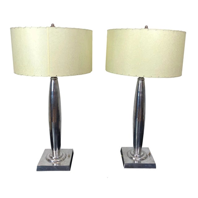 1960s Mid-Century Modern Aluminum Table Lamps With New Custom Laced Shades French - a Pair For Sale - Image 5 of 5