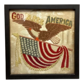 Antique Patriotic American Eagle Needlework Framed Picture For Sale