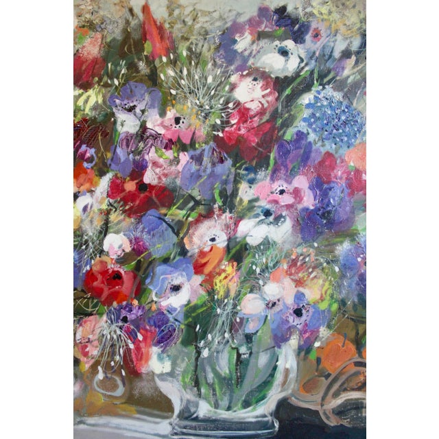 Blue Large French Still Life Flowers Oil Painting by Monique Journod For Sale - Image 8 of 12