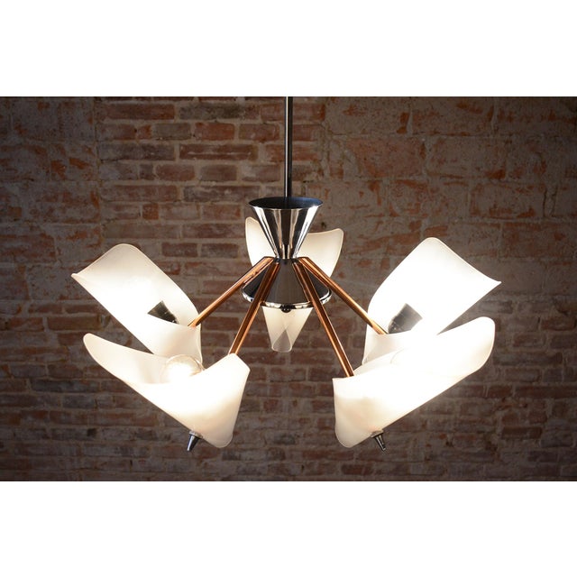 Metal Mid-Century Copper and Chrome Chandelier from Drukov, Czech, 1960s For Sale - Image 7 of 14