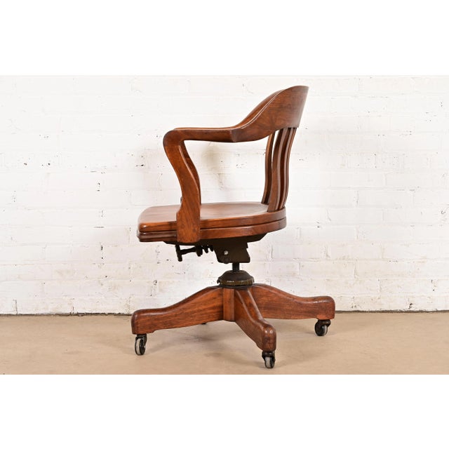 Arts & Crafts Solid Walnut Executive Swivel Desk Chair by Johnson Chair Co. For Sale - Image 9 of 12