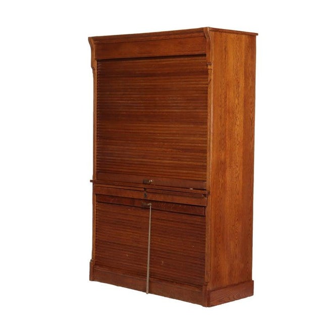 Arts & Crafts Oversized Antique Oak Roll Front Bookcase Circa 1920 For Sale - Image 3 of 15