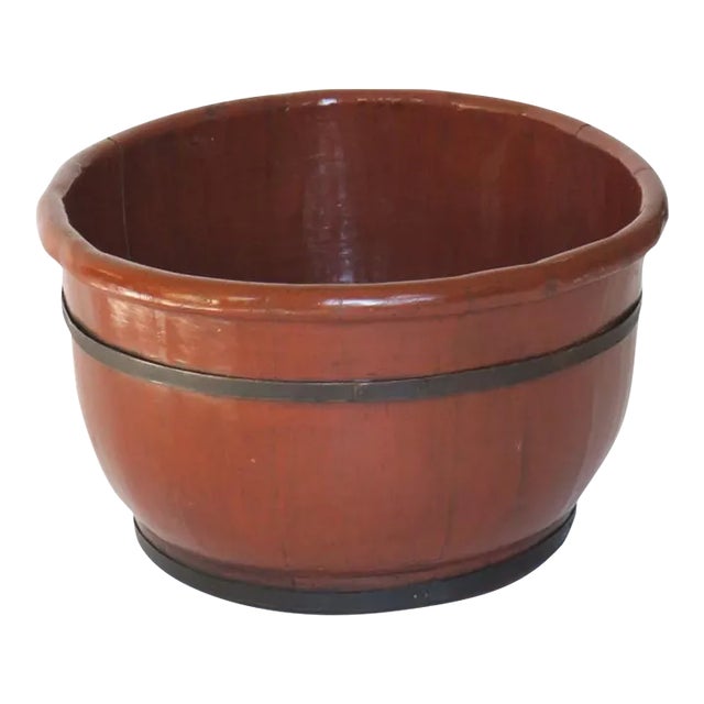 1920s Red Lacquer Wood Bucket For Sale