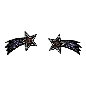 Chanel Silver CC Black Purple Glitter Shooting Star Piercing Earrings - 2 Pieces