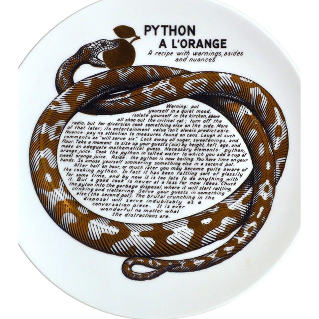 Mid-Century Modern Fornasetti Fleming Joffe Recipe Plate, Python a L’Orange Italy, 1967–1974 For Sale - Image 3 of 10
