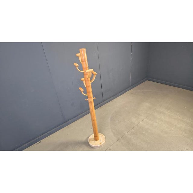 Vintage Travertine and Ash Wood Coat Rack by Ettore Sottsass, 1980s For Sale - Image 9 of 10