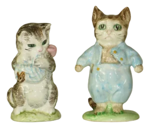 Late 20th Century Beatrix Potter, Tom Kitten & Miss Moppet, Porcelain Figurine, Beswick, England.