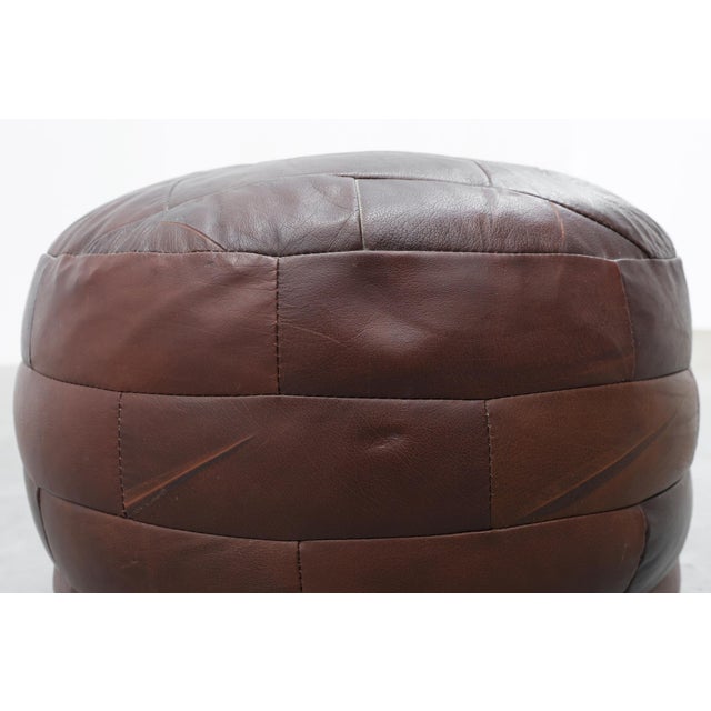 1970s Round Patchwork Leather Pouf, Switzerland, 1970s For Sale - Image 5 of 10