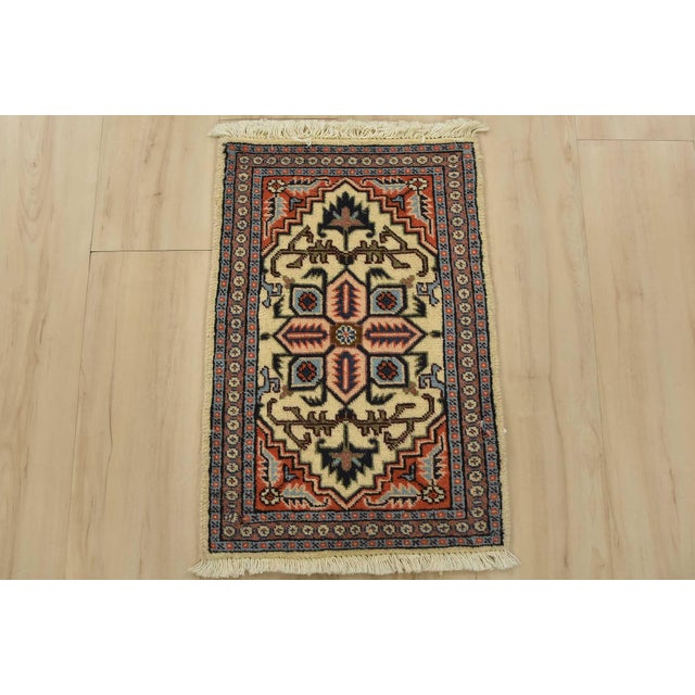 Tribal Meshkin Rug 1’5” X 2′ Ivory Wool Vintage Tribal Hand-Knotted Oriental Carpet For Sale - Image 3 of 5