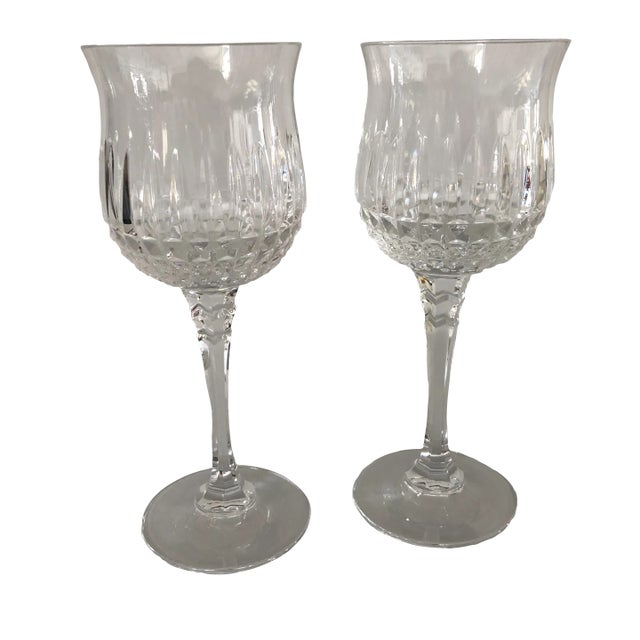 90's Clear Cut Crystal Wine Glasses S/2 For Sale