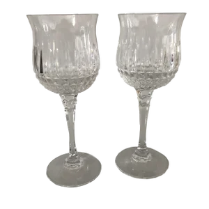 90's Clear Cut Crystal Wine Glasses S/2