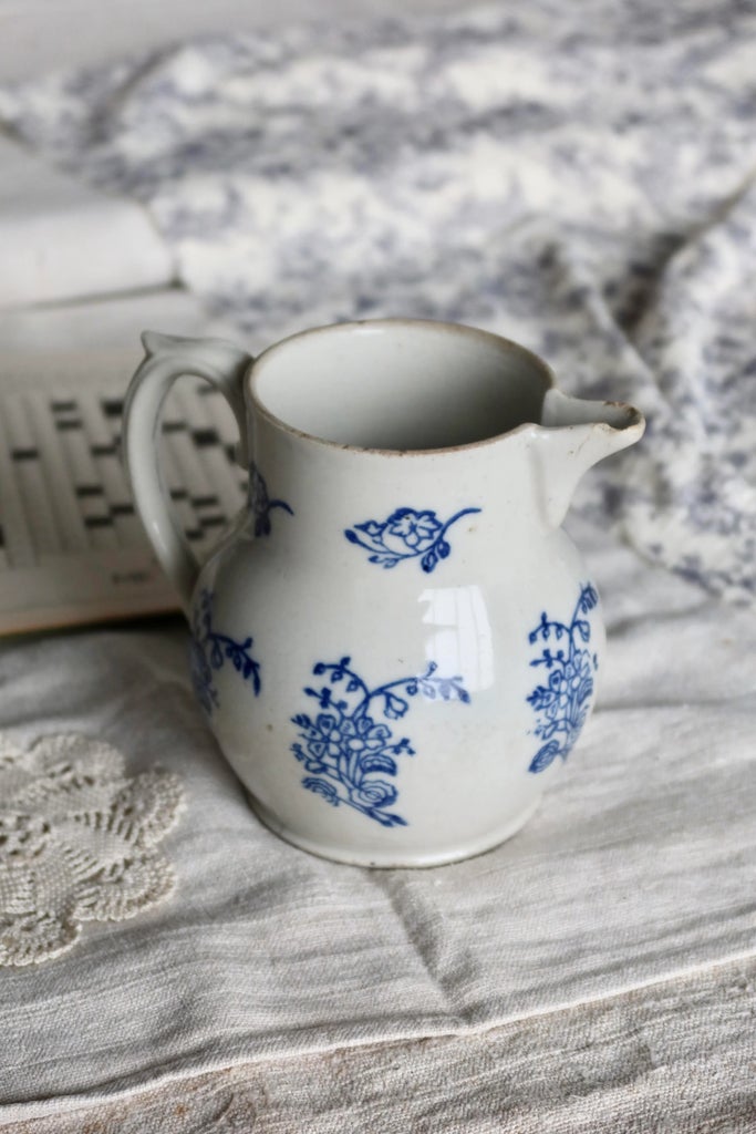Antique Saint-Uze Steel Clay Pitcher with Cobalt Blue Floral