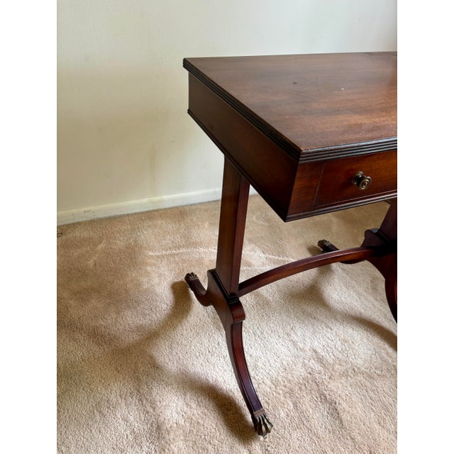 American Vintage Dark Wood Side Tables With Rolling Brass Claw Wheels For Sale - Image 3 of 12