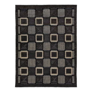 Charcoal Modern Swedish Style Room Size Wool Rug With Art Deco Motif
