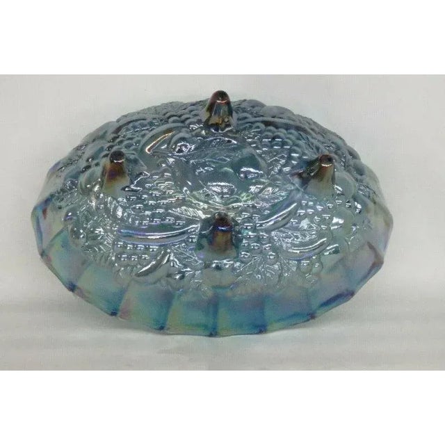Blue Indiana Carnival Glass Harvest Grape Blue Oval Center Fruit Bowl For Sale - Image 8 of 11