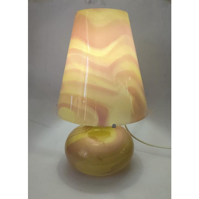 Large table lamp, shade in beige and pink murano glass vintage design, circa 1980s no markings or stickers both glass base...