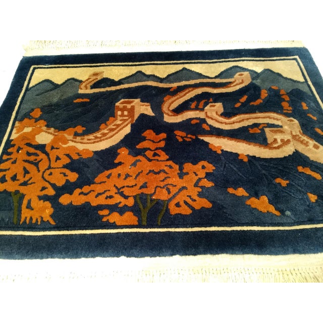 Textile Vintage Chinese Pictorial Rug, Hand-Knotted Wool on Cotton, Great Wall Scene, 2' x 3' For Sale - Image 7 of 8