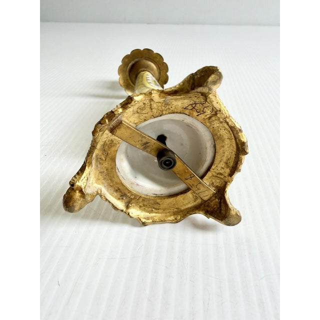 Late 19th Century Antique Victorian Signed Porcelain & Brass Sevres Candle Holder, Painted Lady For Sale - Image 5 of 14