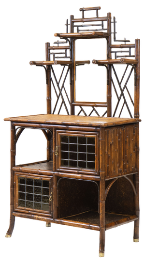 Late 19th Century Bamboo Etagere Leaded Stained Glass Cabinet