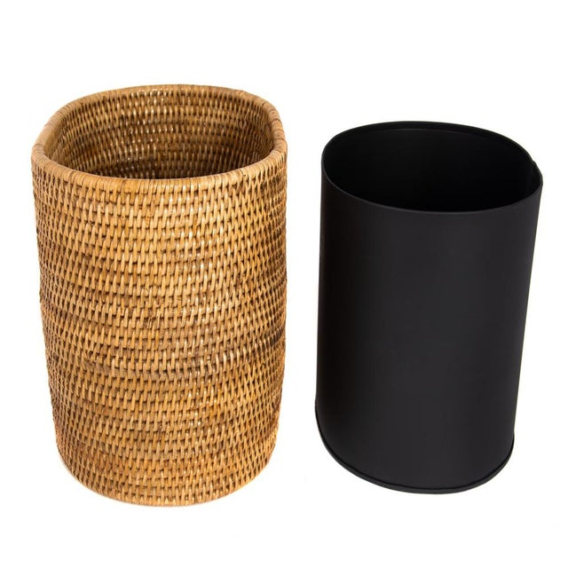 Artifacts Rattan Oval Waste Basket with Metal Liner in Honey Brown - 11" For Sale - Image 4 of 8