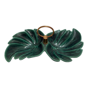 Mid Century Green Leaf Design Ceramic Decor and Serving Tray