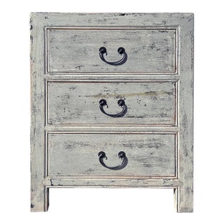 Distressed Pale Gray Marks 3 Drawers End Table Nightstand For Sale
