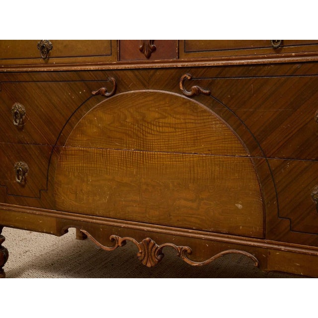 Vintage Art Deco Waterfall Dresser With Decorative Inlay and Ring Pulls For Sale - Image 12 of 12