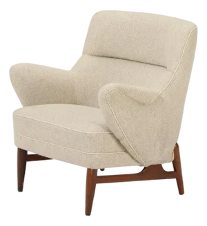 1950s Danish Modern Club / Lounge Chair in Pale Grey Wool