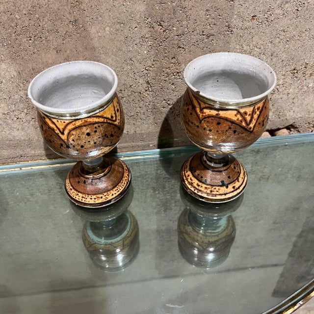 Modern Studio Art Pottery Wine Carafe Set 2 Goblets For Sale - Image 4 of 12