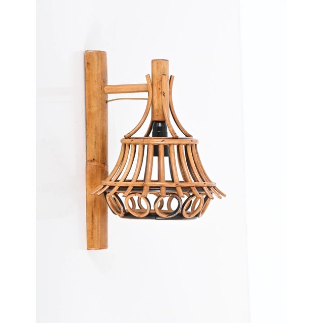 Mid-Century Modern Mid-Century Rattan and Bamboo Lantern Sconce by Louis Sognot, 1960s For Sale - Image 3 of 13