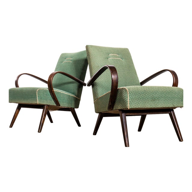 Sprung Seat Armchairs in Geometric Jacquard Fabric from Jaroslav Šmídek, 1950s For Sale