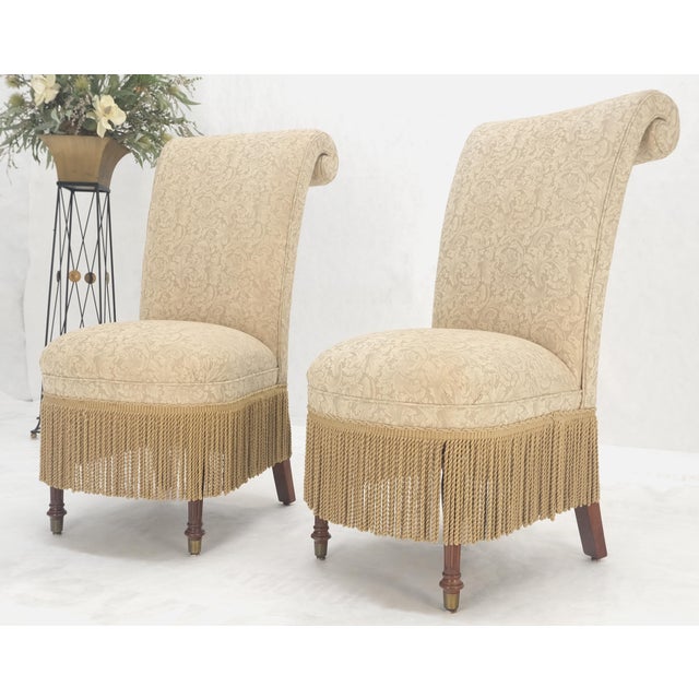 Pair Decorative Turned Mahogany Legs Tassels Decorated Fireside Slip Chair MINT! For Sale - Image 4 of 14