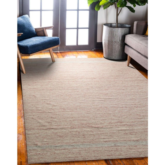 8x10 Rhea Selene Coral Solid Open Field Modern Flatweave Wool Carpet Rug For Sale - Image 9 of 11
