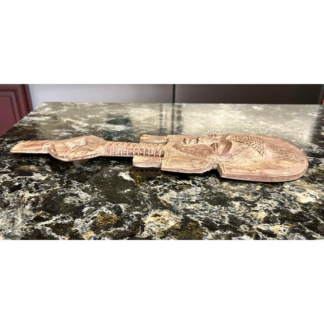 Mid 20th Century Pair of Hand-Carved, African, Wooden, Tribal Figures With Unique Faces, Headdresses, and Metal Ornamentation For Sale - Image 10 of 11