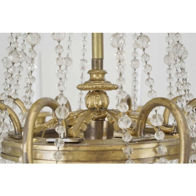 Mid 20th Century Restored French Eight Arm Brass Crystal Chandelier For Sale - Image 5 of 10