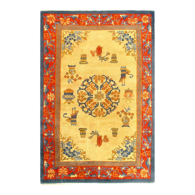 Pasargad DC Gold Color Hand Knotted Chinese Peking Rug For Sale