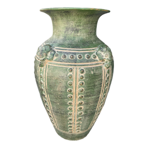 Large Antique Asian Archaistic Style Green Glazed Pottery Vase