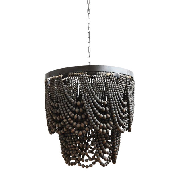 Boho Draped Two Tier Black Wood Beaded Chandelier Chairish