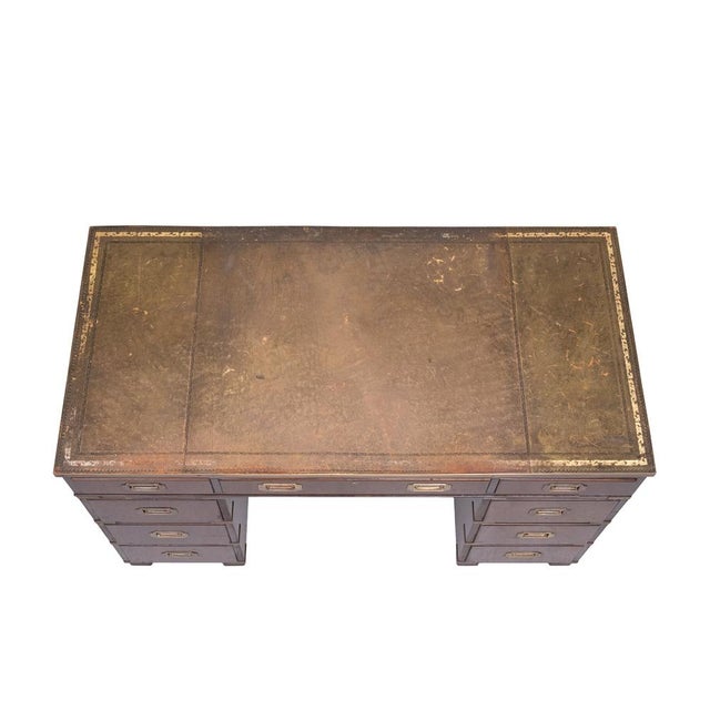 Brown Mahogany Campaign Desk from N. Norton LTD, England, 1930s For Sale - Image 8 of 11