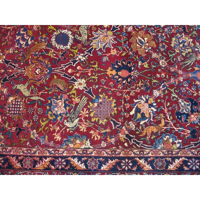 1930s Red Floral Medallion Antique Persian Tehran Rug 7' 2"x 10' 2" Handknotted Silk & Wool Carpet For Sale In New York - Image 6 of 6