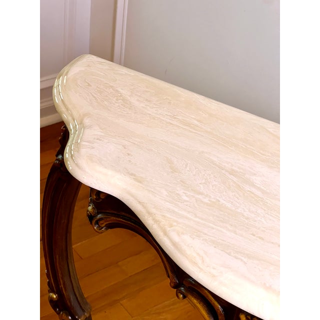French Louis XV Style Console Table, Carved Walnut With Gilt, Marble Top, C. 1920 For Sale - Image 13 of 17