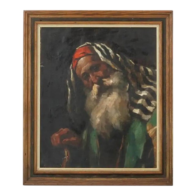 Judaica Hungarian Oil Painting of a Rabbi by Miklos Mihalovits For Sale