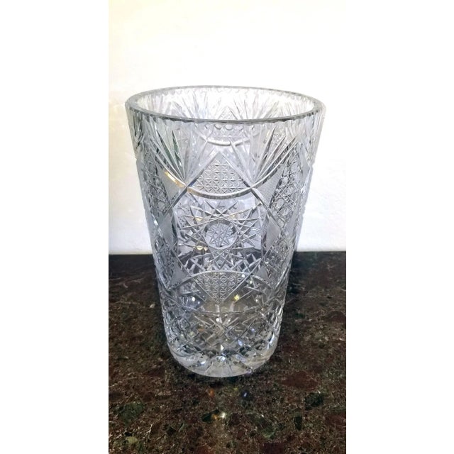 Vintage Grandeur Hobstar Button Cane Strawberry Diamond Cut Crystal Vase For Sale - Image 4 of 10