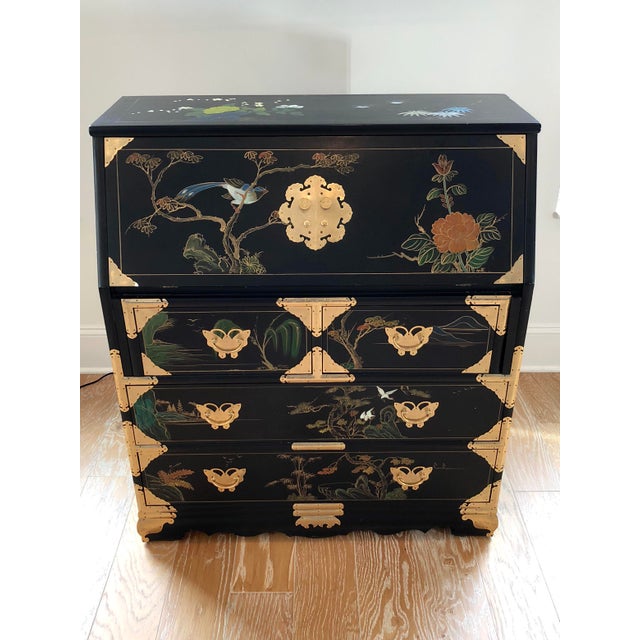 Chinoiserie Secretary Desk With Brass Butterfly Detail /Hardware Chairish
