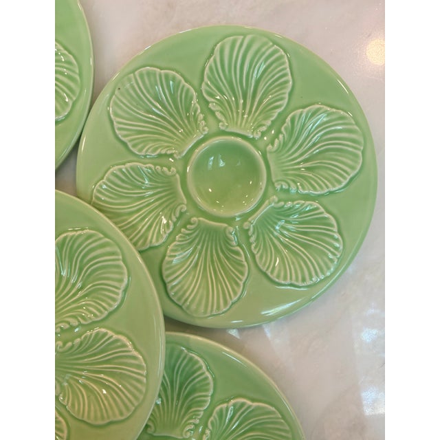 Mid 20th Century Vintage French Green Majolica Oyster Plate, Proceram For Sale - Image 5 of 13