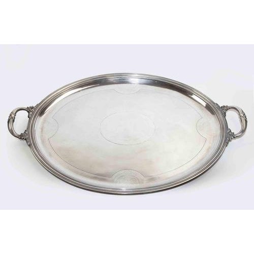 Large Vintage Silver-Plated Oval Serving Tray with Ornate Handles from Christofle, 1970s For Sale - Image 3 of 9