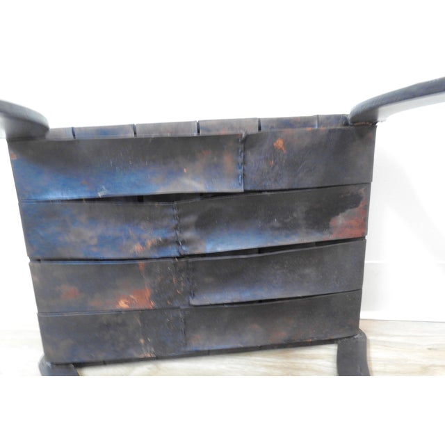 Woven Leather Strap Stool With Saber Legs For Sale In Nashville - Image 6 of 9
