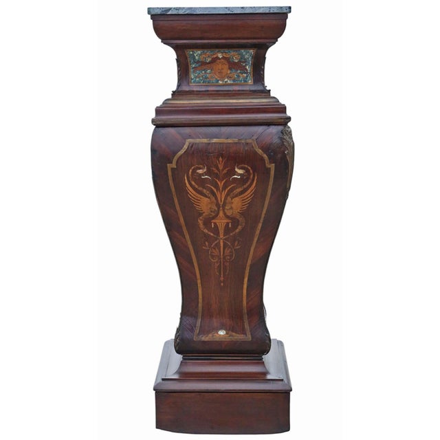 Brown Large Antique Neoclassical Marquetry Jardiniere Stands with Ormolu Mounts and Marble Tops, 19th Century, Set of 2 For Sale - Image 8 of 13