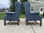 Mid-Century Modern Mid-Century Chesterfield Wingback Chairs, a Pair - Tufted Blue Faux Leather With Nailhead Detailing For Sale - Image 3 of 11